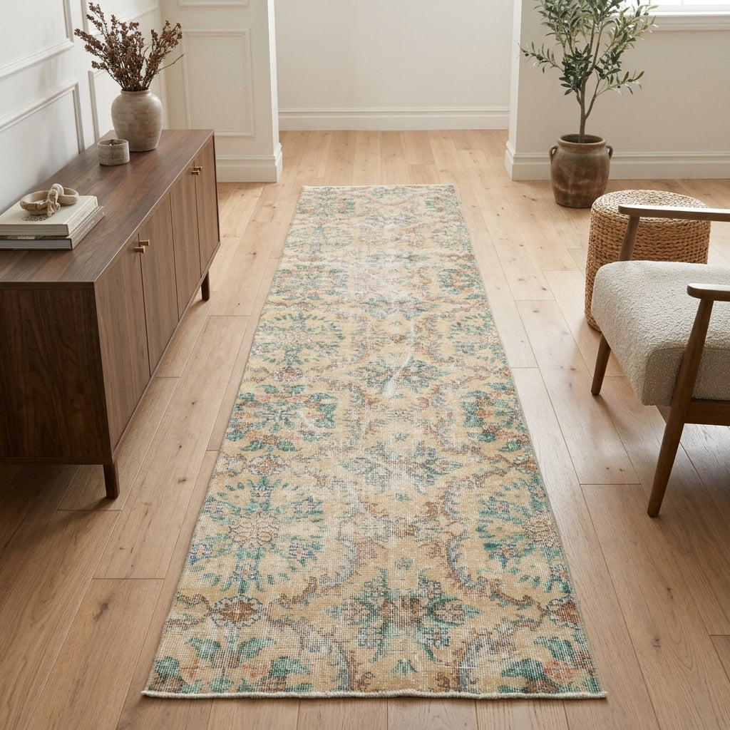 Floral pattern on the Farzaneh vintage runner rug – handmade in Anatolia, Turkey
