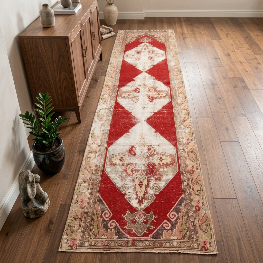 Oriental pattern on the Eleuthaura vintage runner rug – handmade in Anatolia, Turkey
