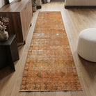 Tribal pattern on the Sevdaefsan overdyed vintage runner rug – handmade in Anatolia, Turkey