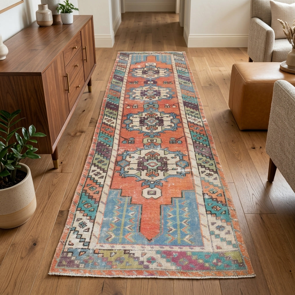 Oriental pattern on the Mestanaz vintage runner rug – handmade in Anatolia, Turkey
