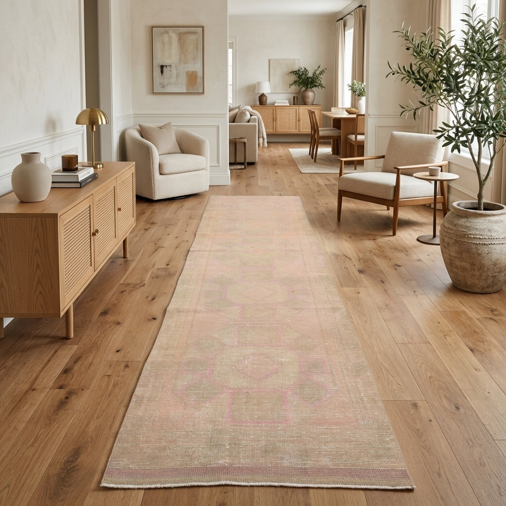 Tribal pattern on the Irinassa vintage runner rug – handmade in Anatolia, Turkey