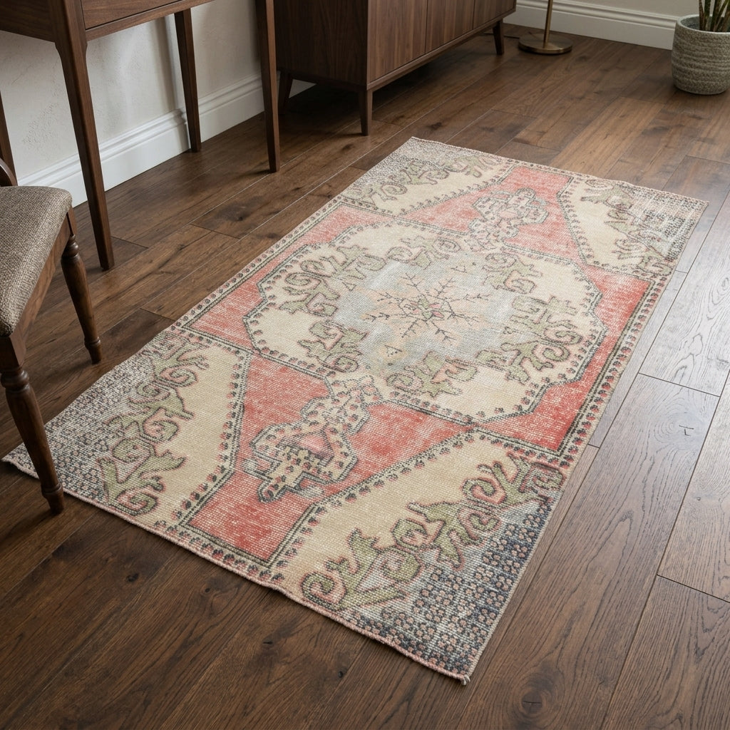 Oriental pattern on the Iliocharis vintage area rug – handmade in Anatolia, Turkey