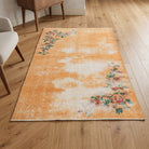 Floral pattern on the Meltemsultan distressed vintage area rug – handmade in Anatolia, Turkey