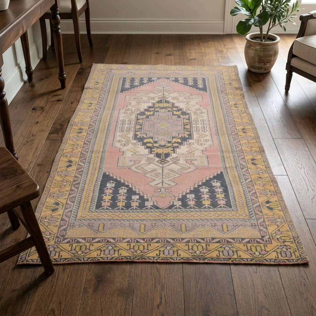 Oriental pattern on the Melitophrosyne vintage area rug – handmade in Anatolia, Turkey