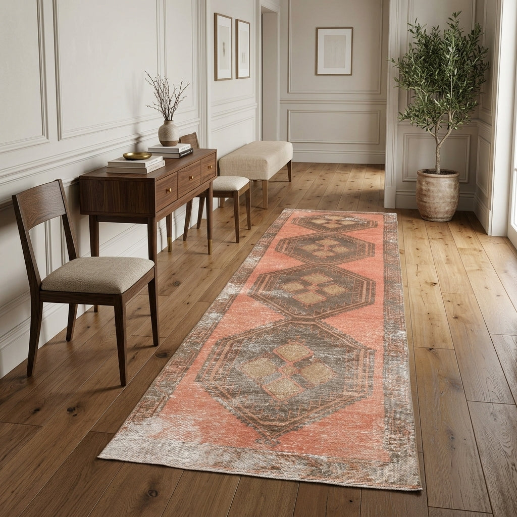Tribal pattern on the Fulyalale vintage runner rug – handmade in Anatolia, Turkey