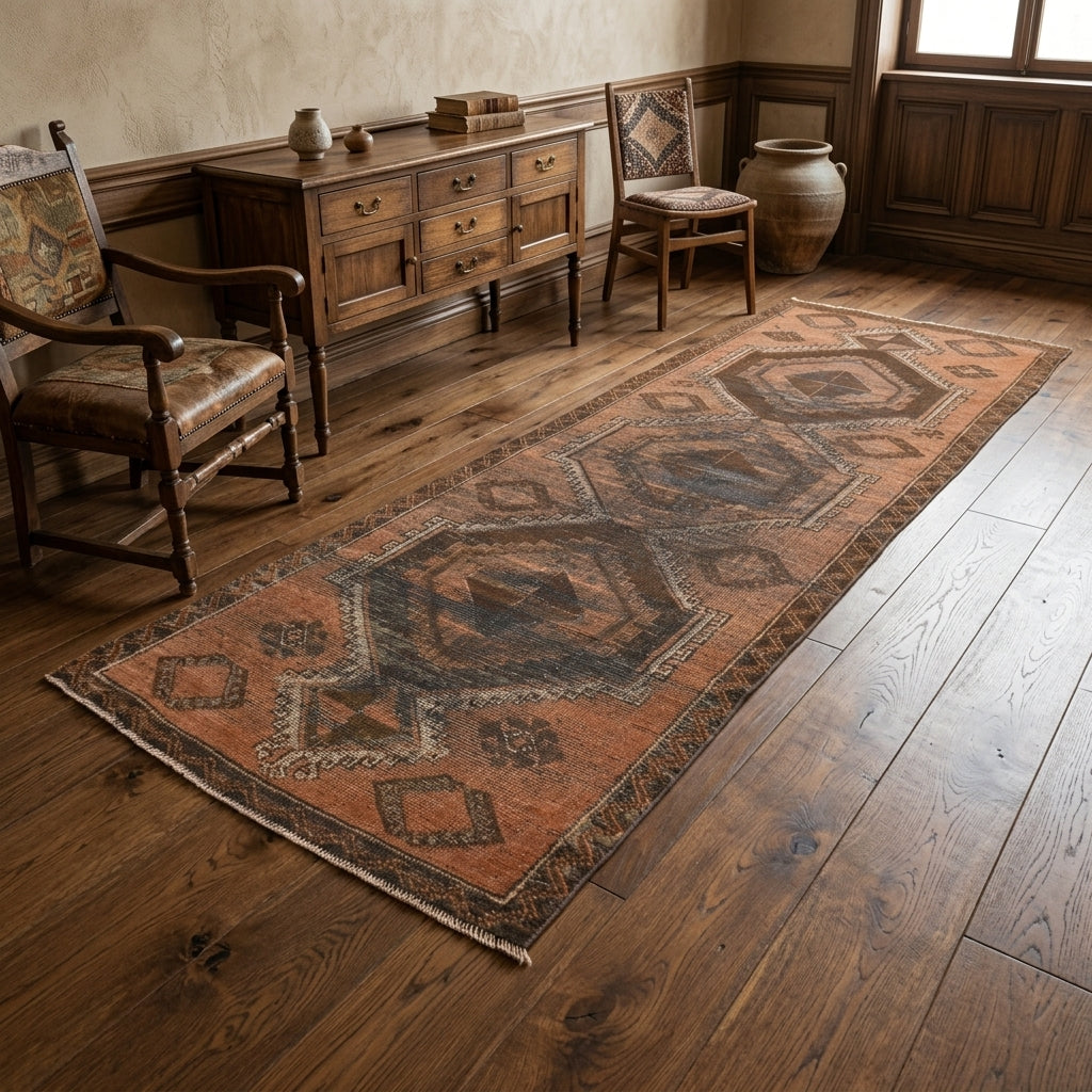 Tribal pattern on the Fundater vintage runner rug – handmade in Anatolia, Turkey