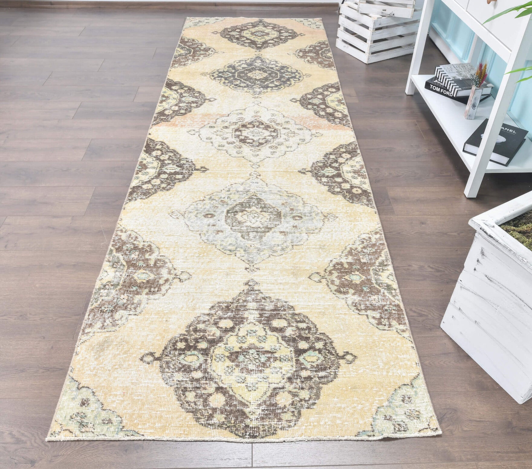 3x10 Vintage Oushak Faded Yellow Runner