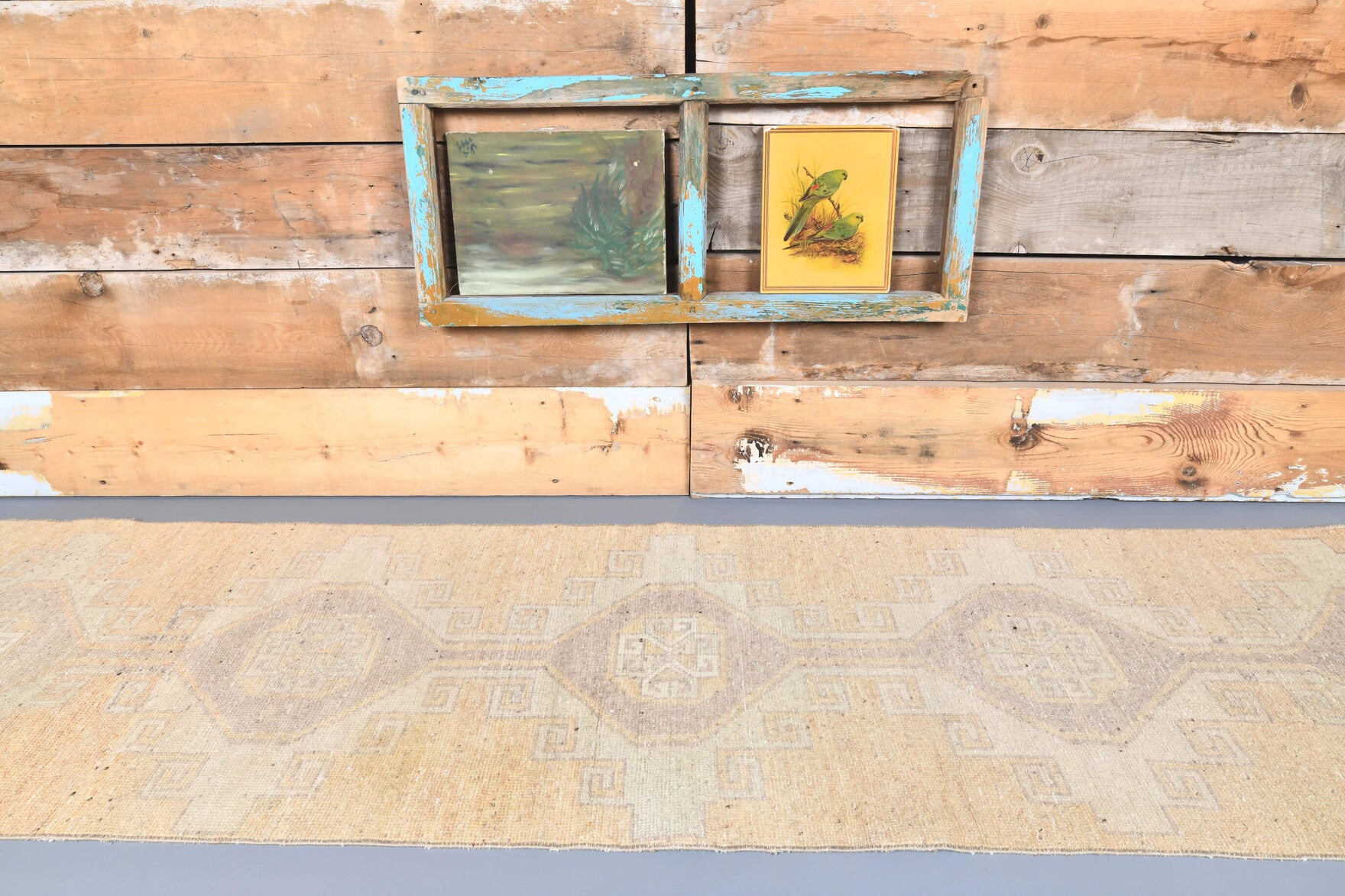 Vintage Beige Oushak Runner Rug