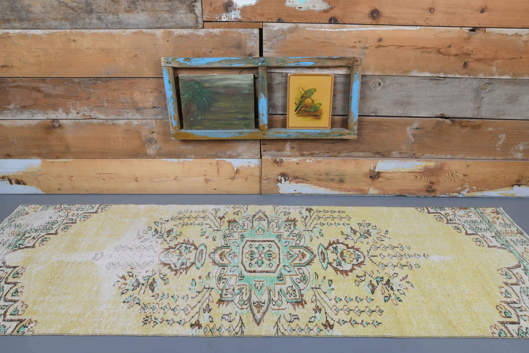 Vintage Yellow Oushak Runner Rug
