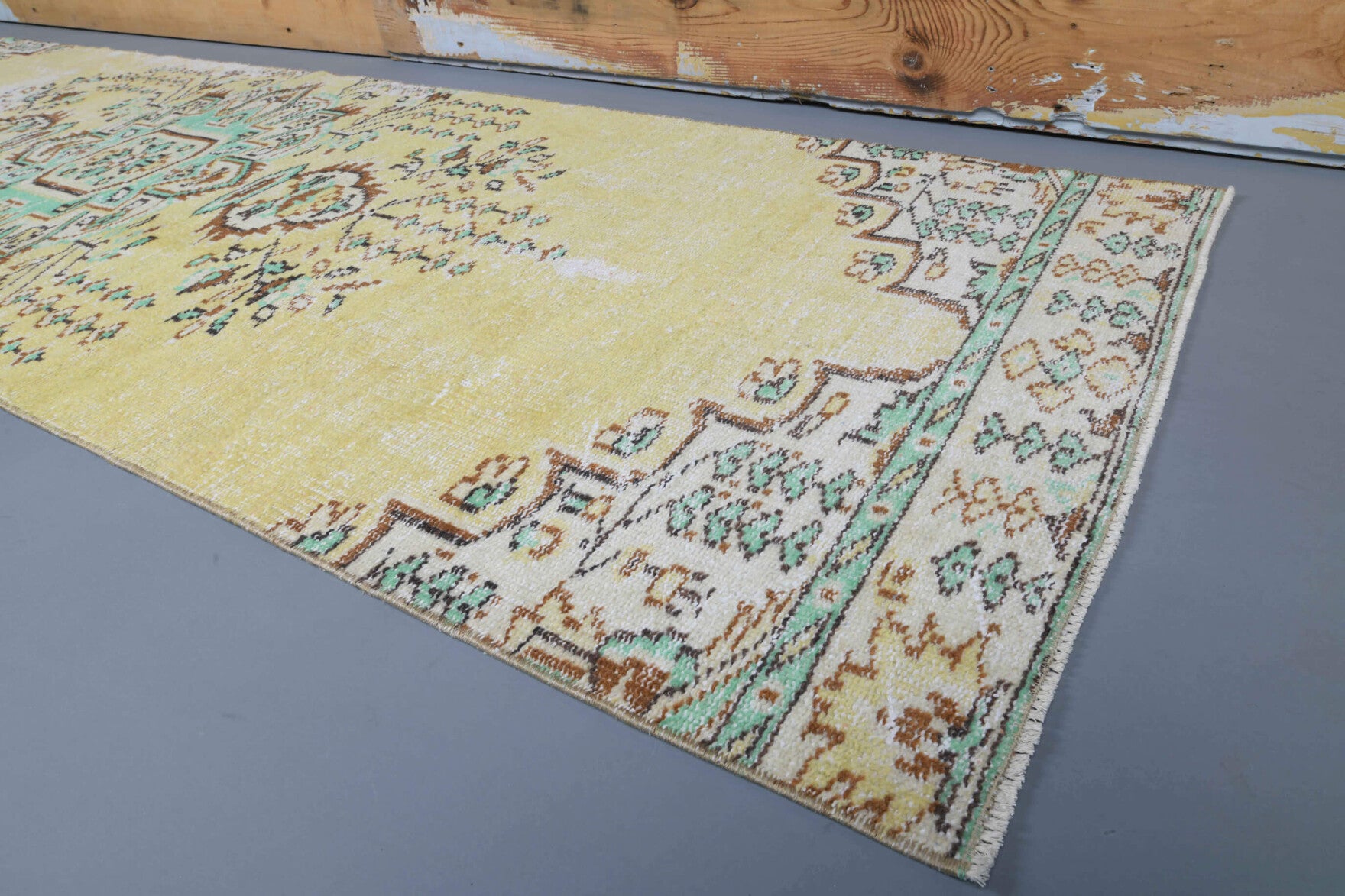 Vintage Yellow Oushak Runner Rug