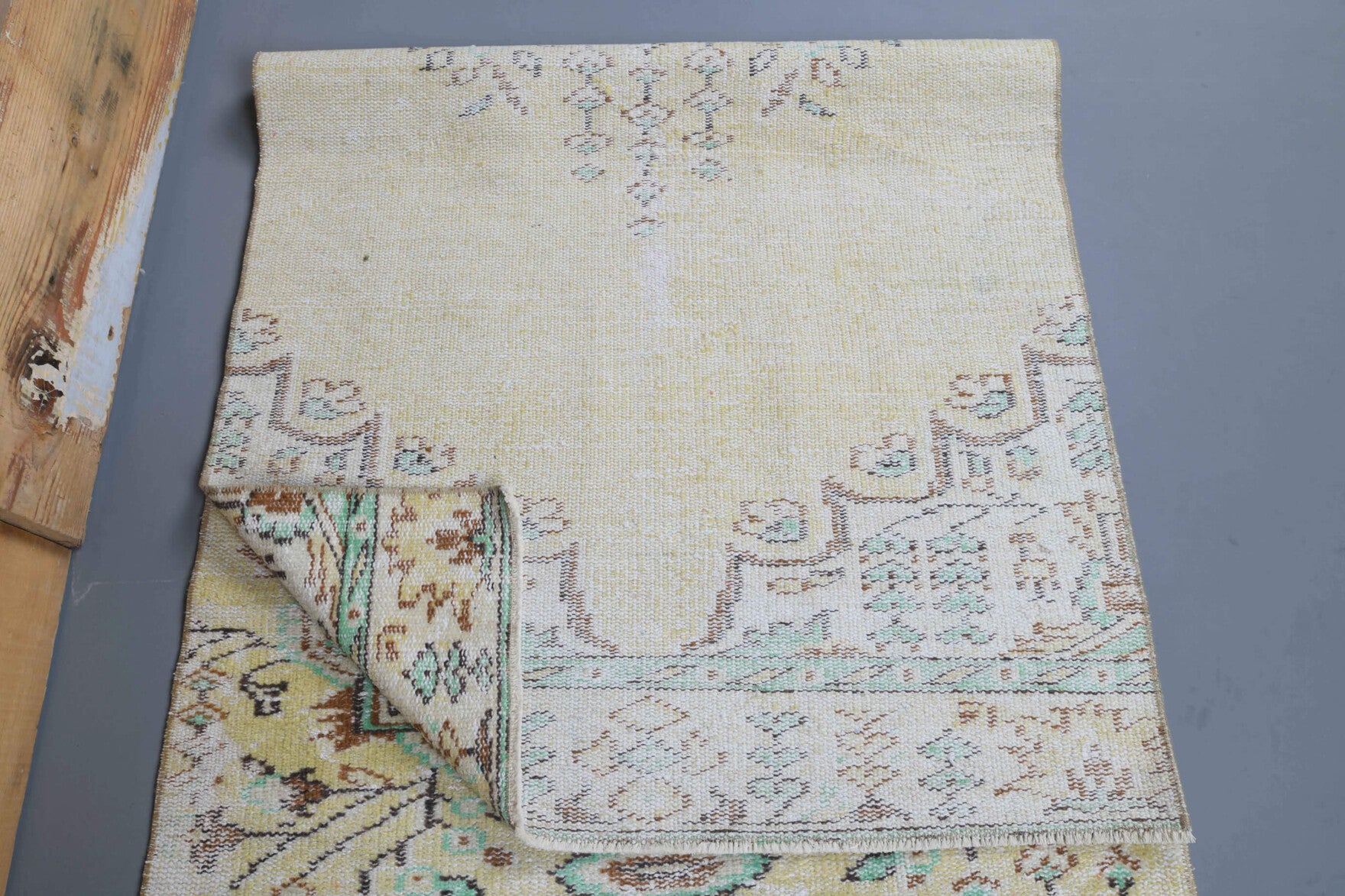 Vintage Yellow Oushak Runner Rug