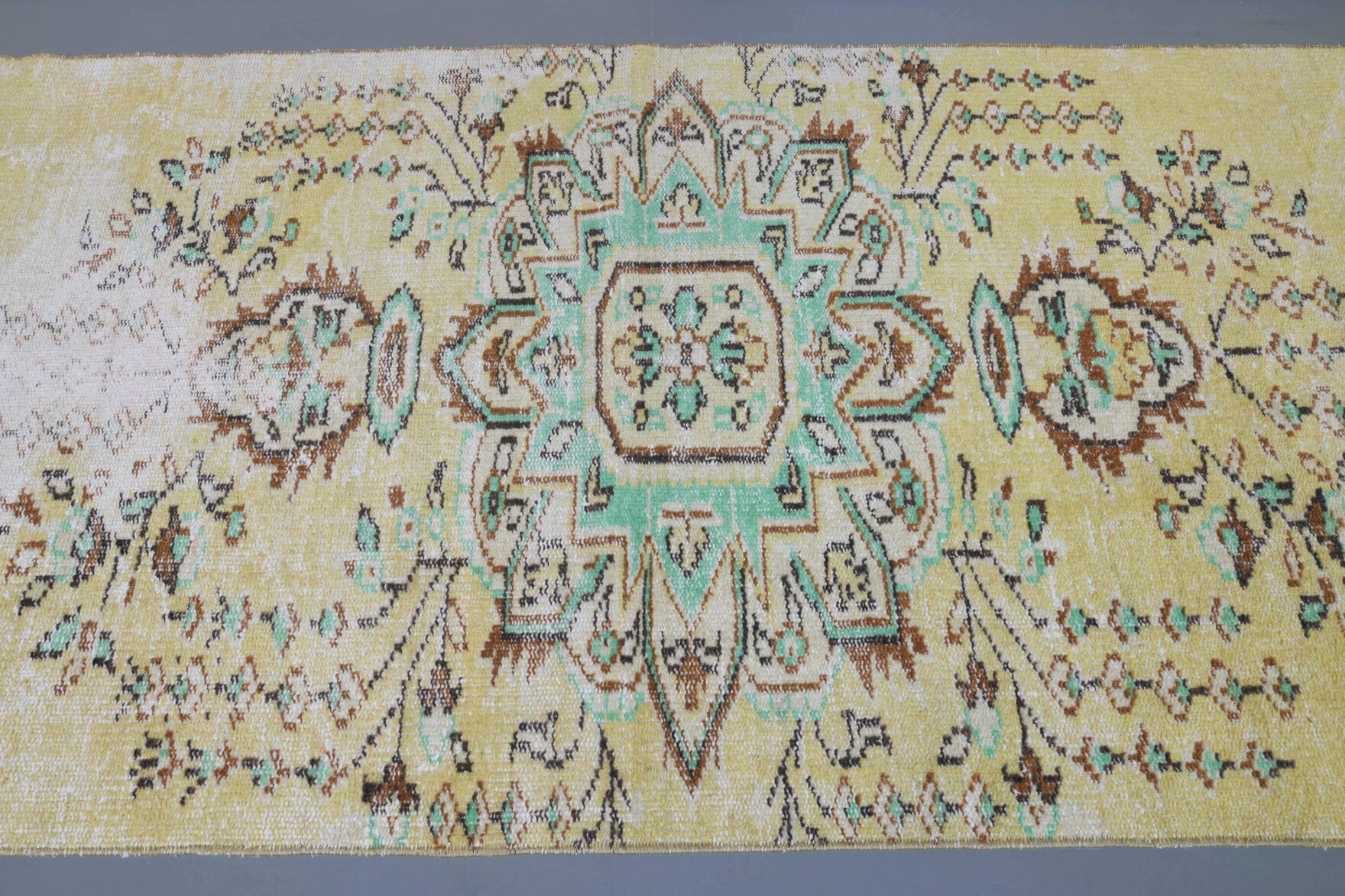 Vintage Yellow Oushak Runner Rug