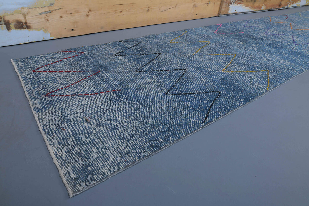 Blue Vintage Anatolian Runner Rug