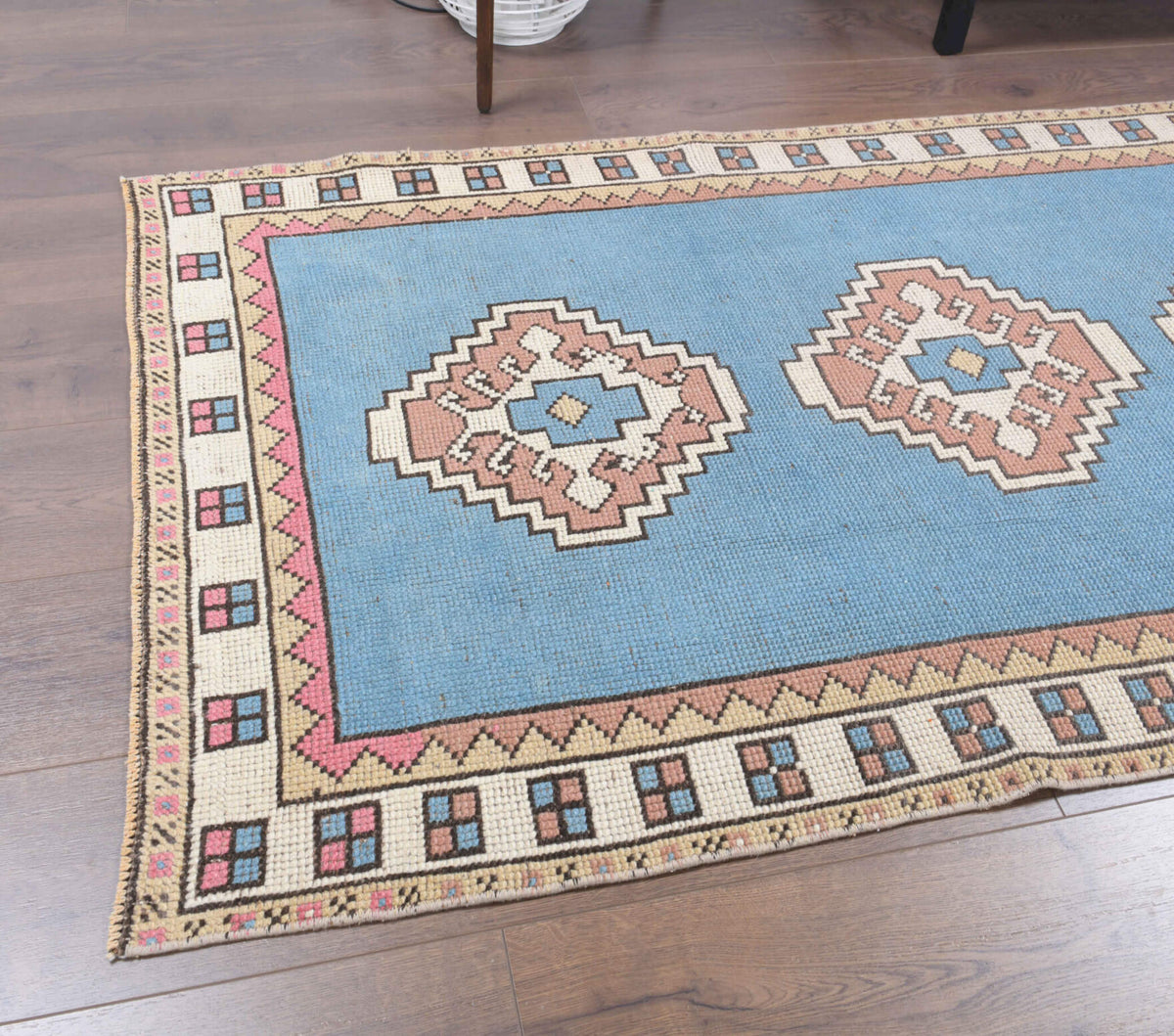3x10 Pastel Blue Vintage Oushak Runner Rug