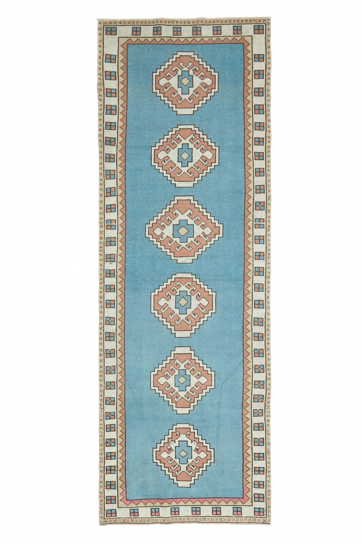 3x10 Pastel Blue Vintage Oushak Runner Rug