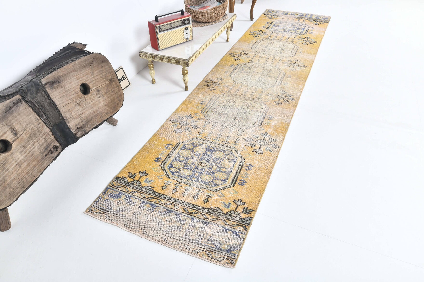 Vintage Oushak Runner Distressed Rug