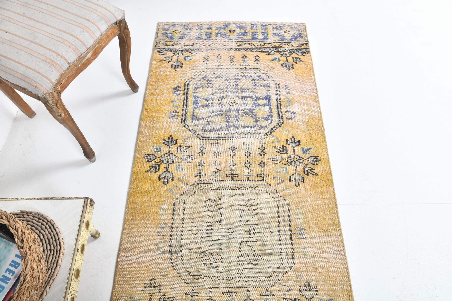 Vintage Oushak Runner Distressed Rug