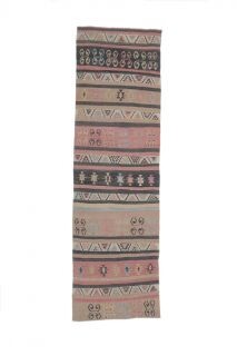 Handwoven flatweave wool runner from Anatolia, Turkey – 3x11 Vintage Handwoven Kilim Runner 3'4" x 11'2"