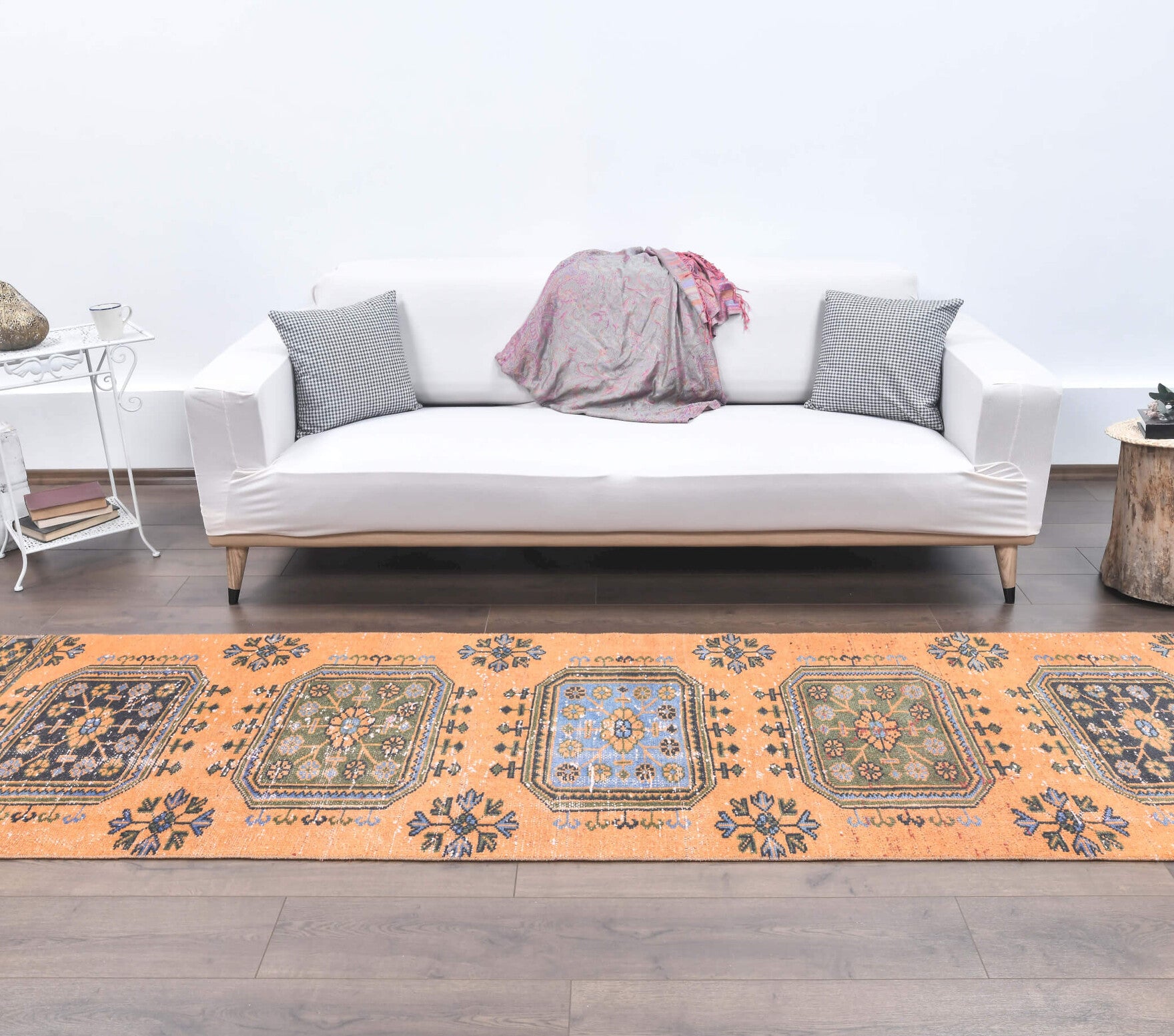 Vintage Orange Oushak Runner Rug