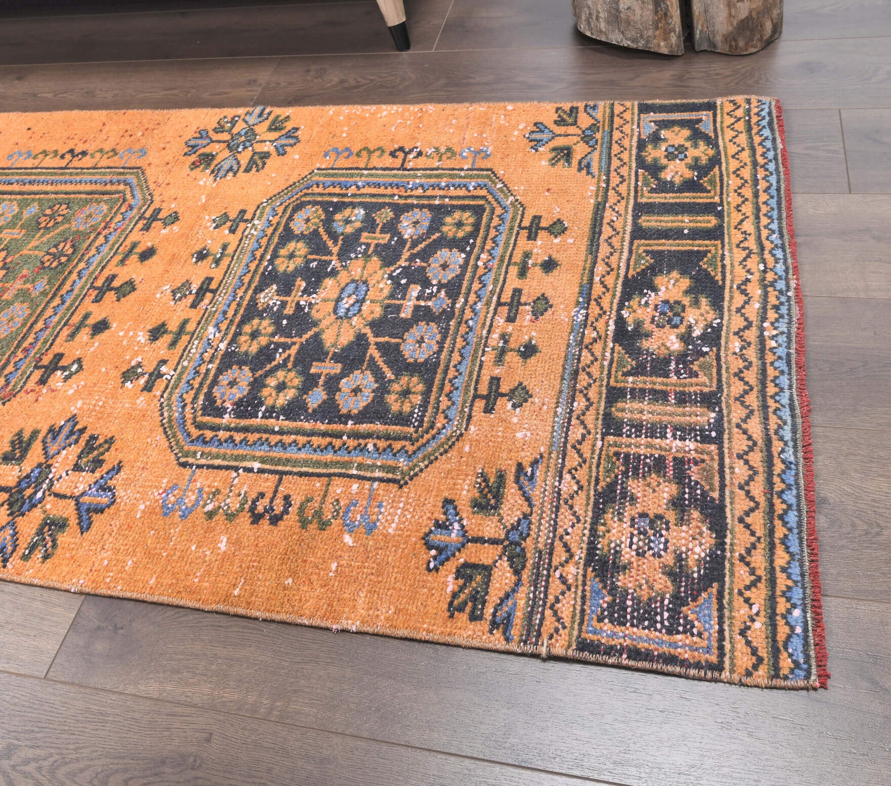 Vintage Orange Oushak Runner Rug