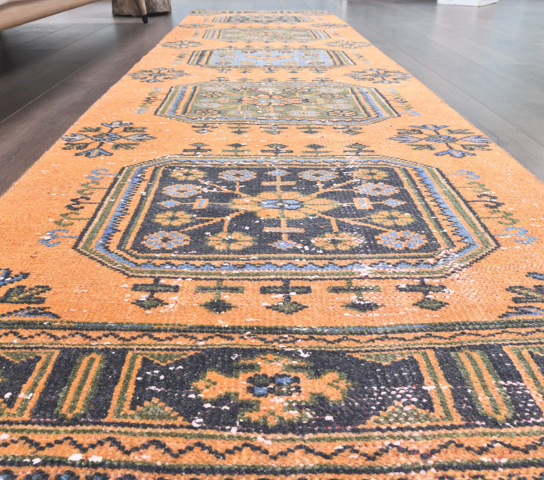 Vintage Orange Oushak Runner Rug