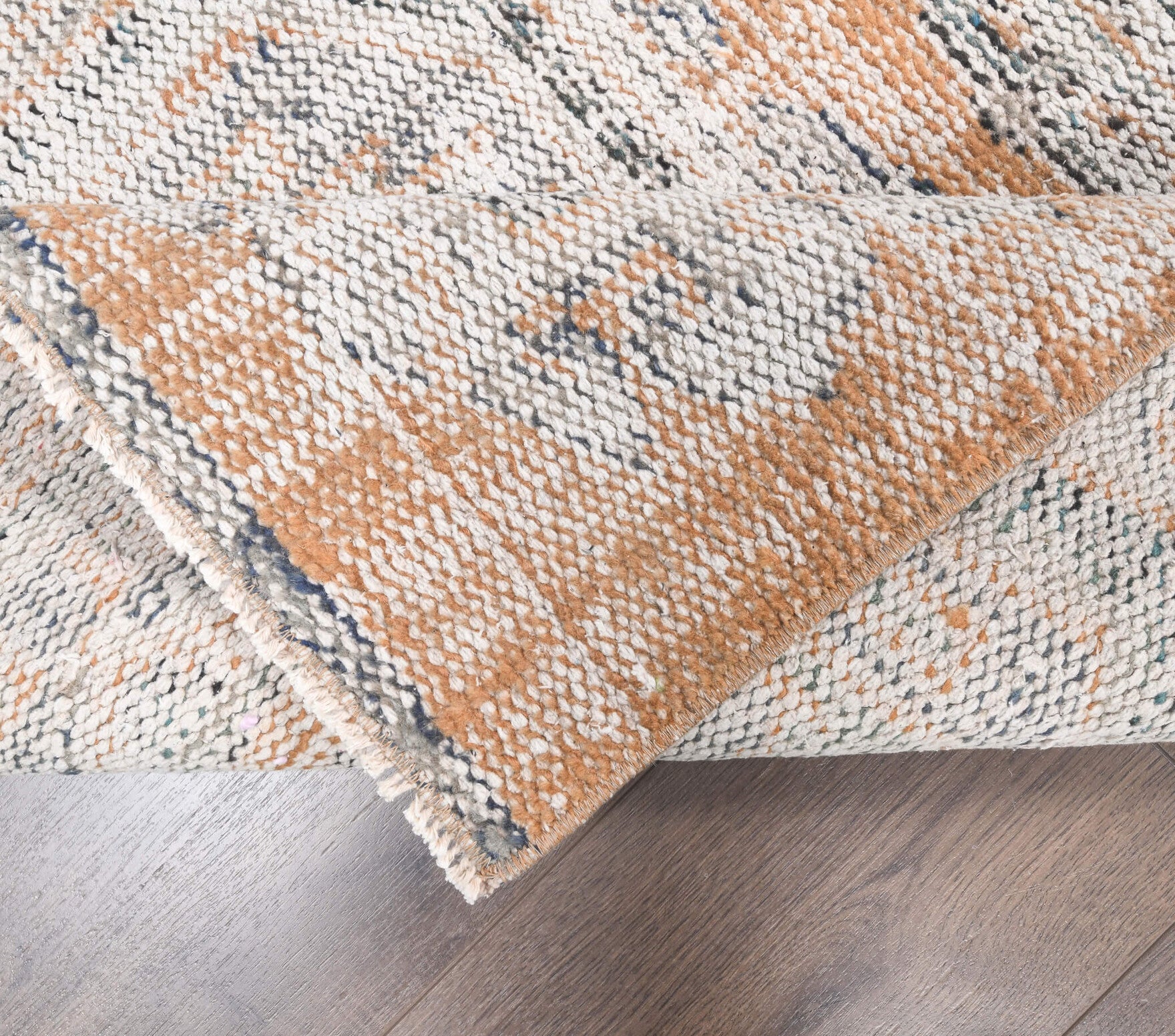 Leucotima runner: 1970s handmade Anatolian runner with geometric motifs and cotton backing