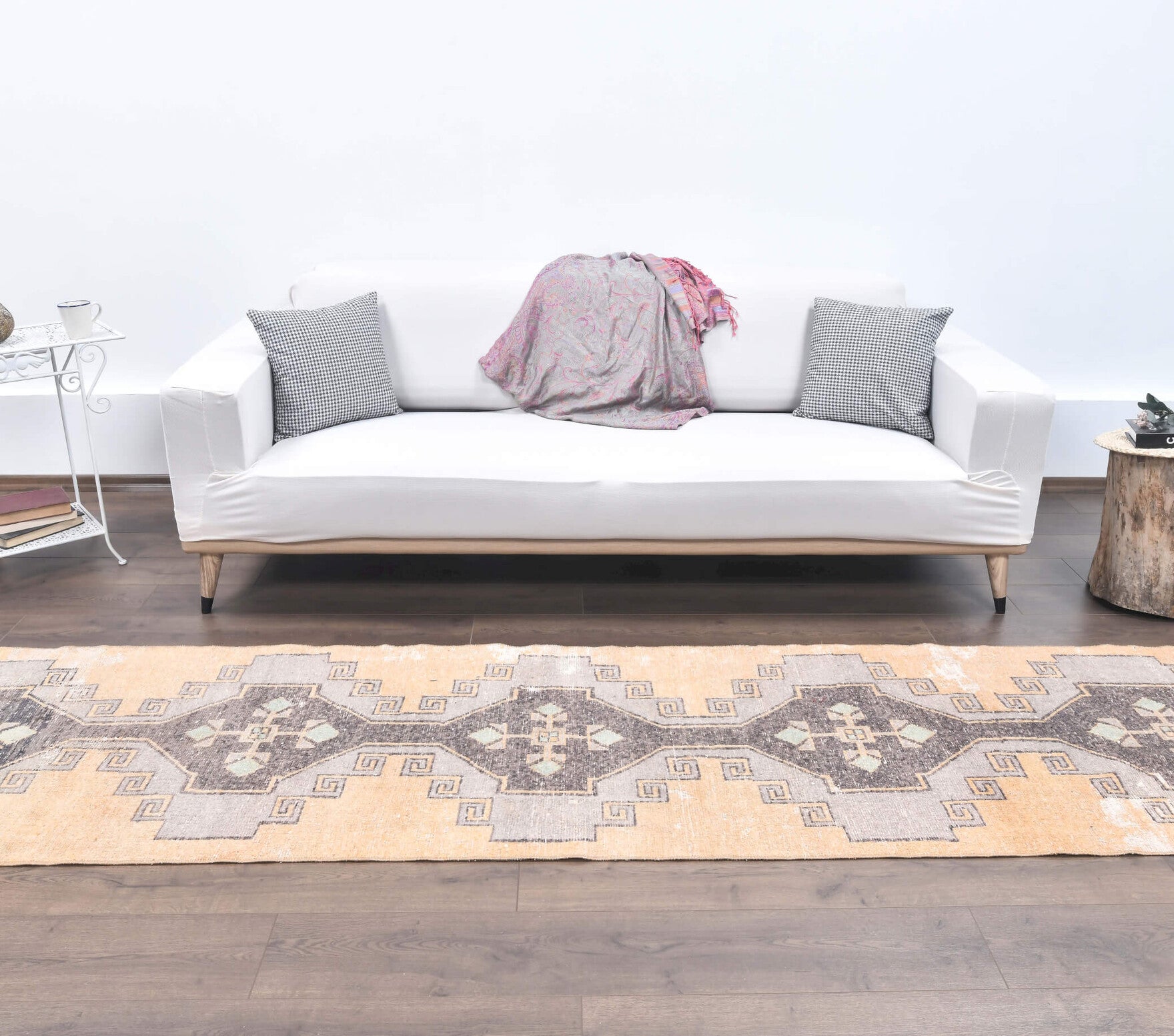 Vintage Orange Oushak Runner Rug