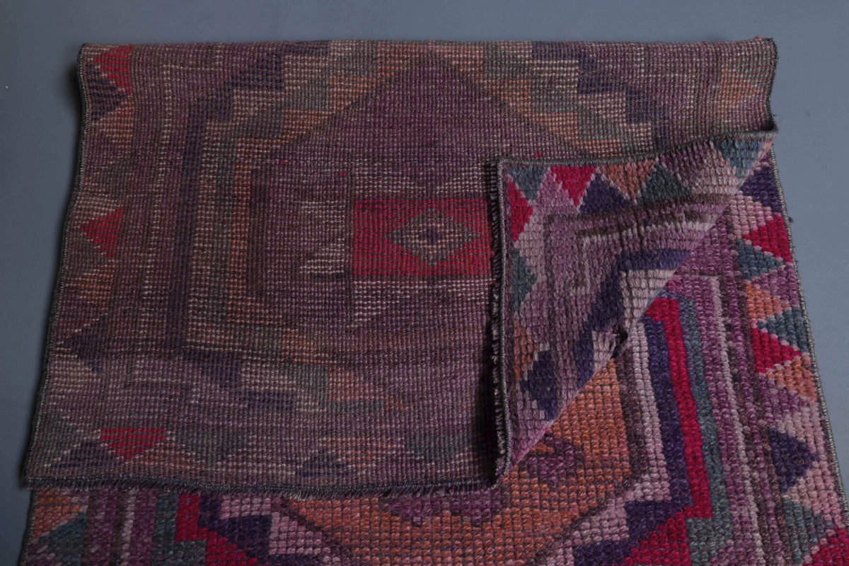 Nesterenban runner: 1970s handmade Anatolian runner with geometric motifs and cotton backing