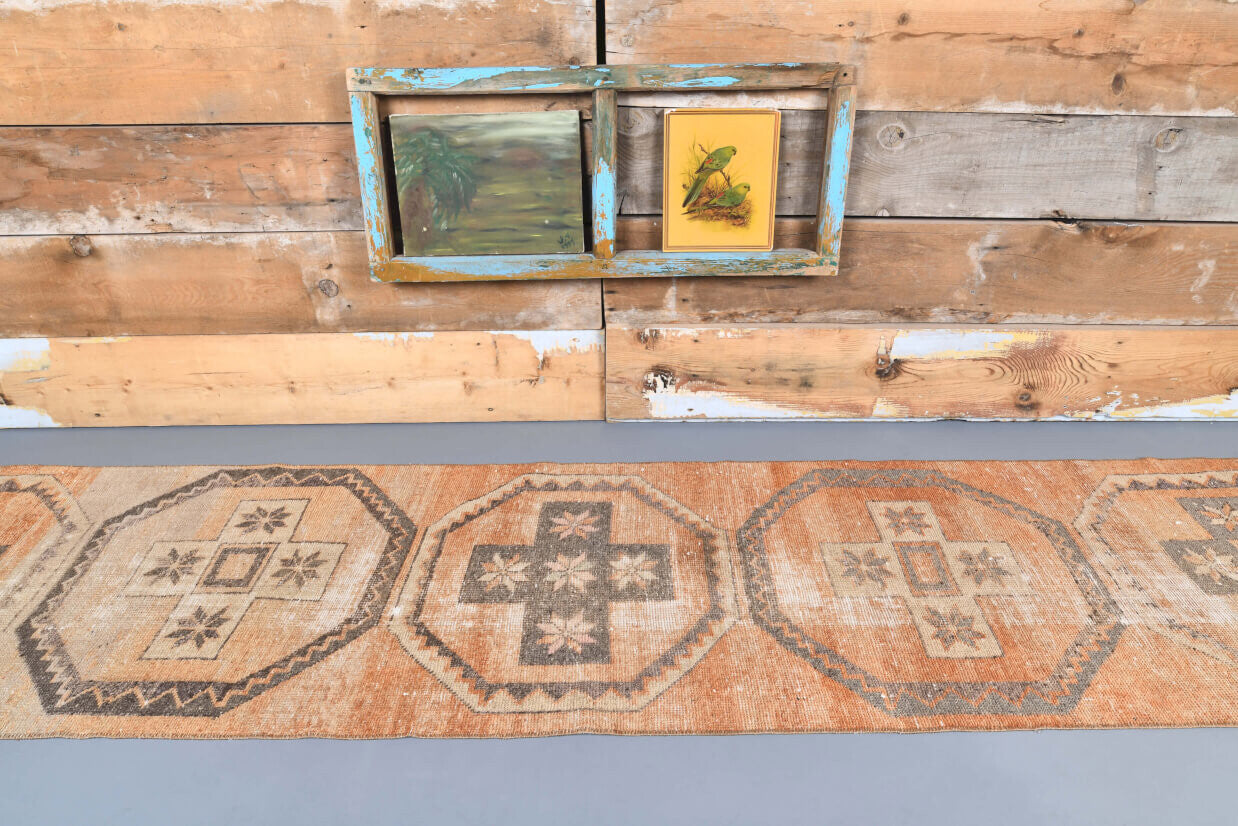 Vintage Orange Oushak Runner Rug