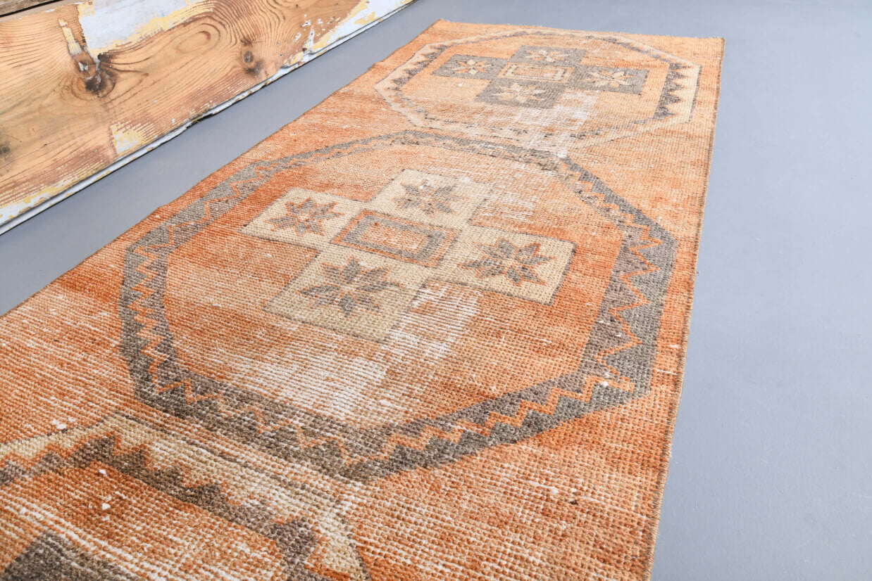 Vintage Orange Oushak Runner Rug