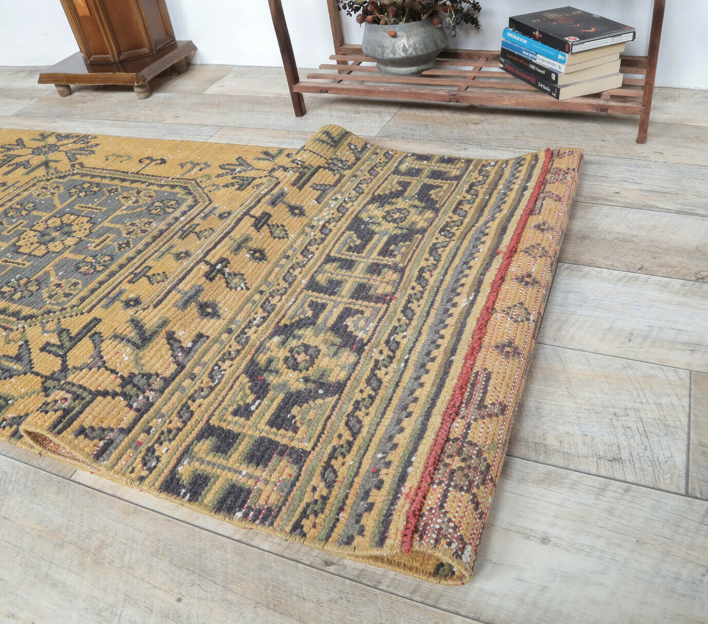 3x11 Vintage Handwoven Oushak Yellow Gold Runner