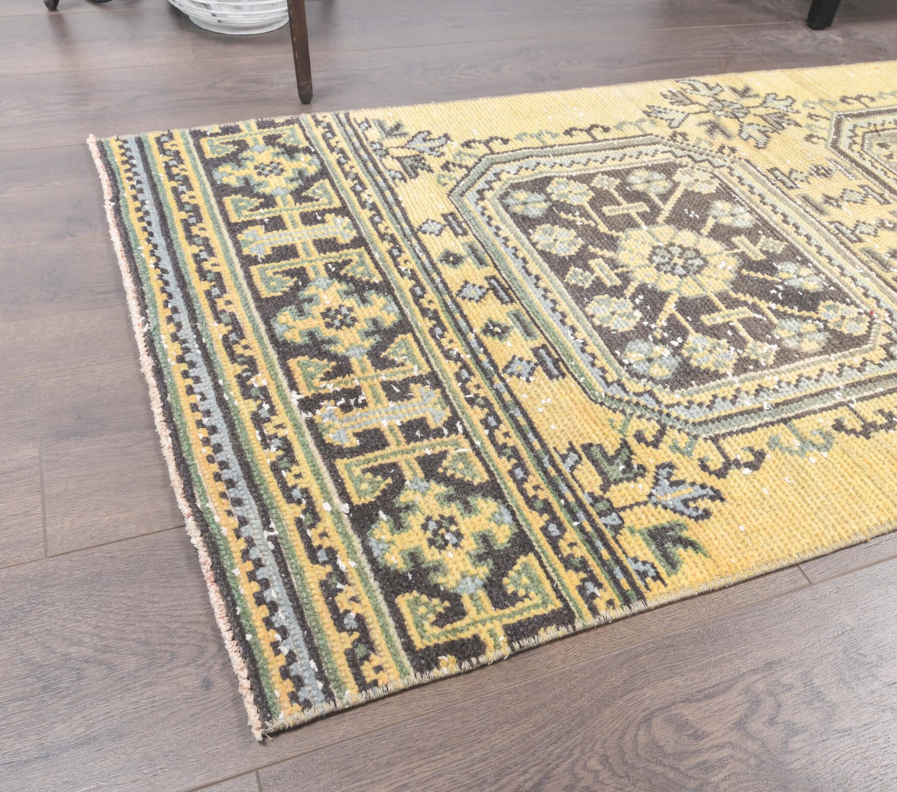 Vintage Oushak Runner Yellow Rug