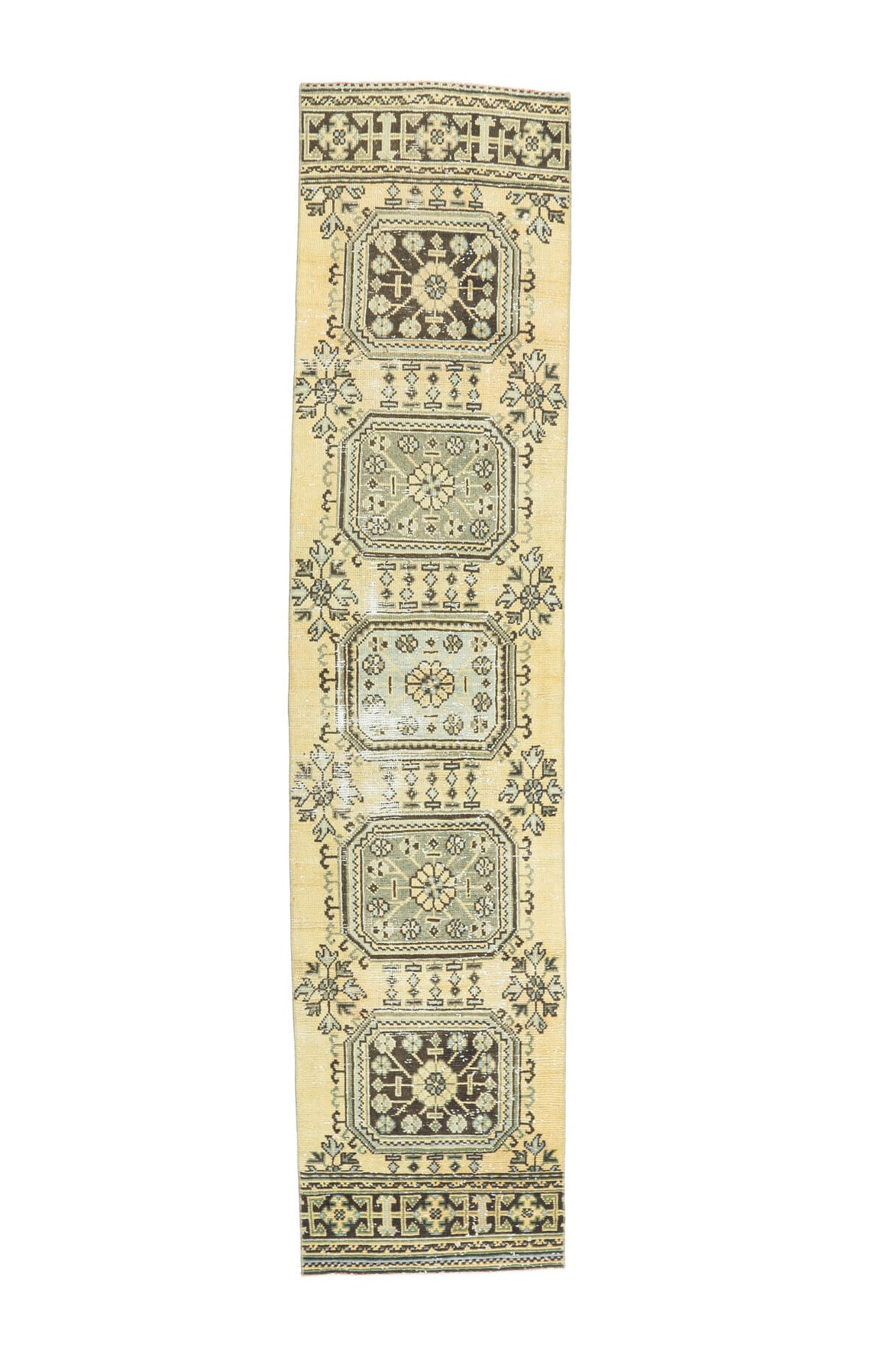 Vintage Oushak Runner Yellow Rug