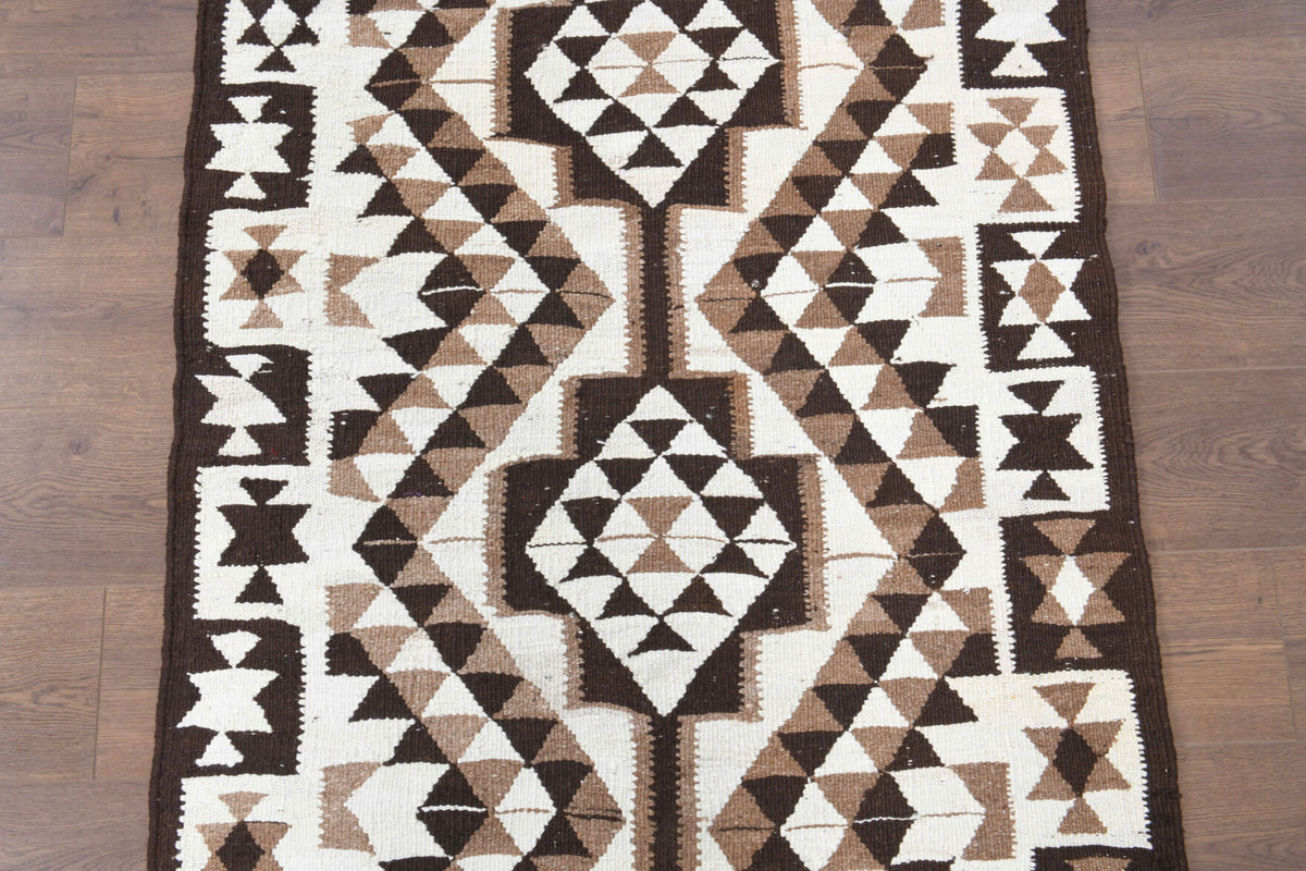 Selensu runner: 1960s handwoven flatweave Anatolian runner with ikat motifs