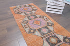 Perizadsu runner: 1970s handmade Anatolian runner with oriental motifs and cotton backing