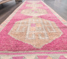 Melihenur runner: 1970s handmade Anatolian runner with geometric motifs and cotton backing