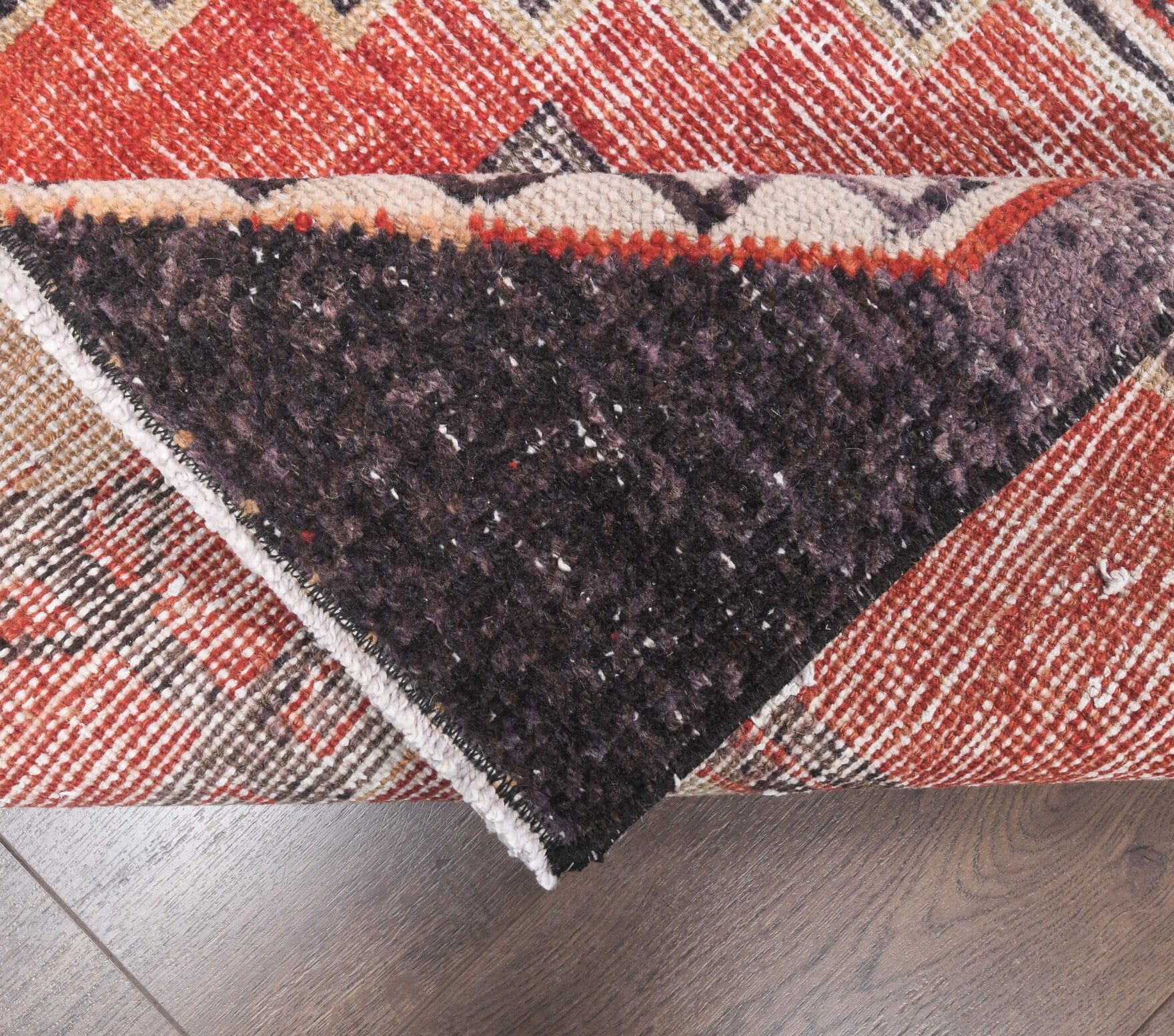 Lavantanur runner: 1960s handmade Anatolian runner with geometric motifs and cotton backing