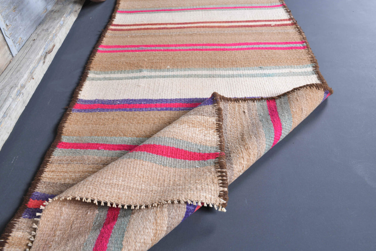 Sophropelia – vintage striped runner for living room or hallway, 2'9" x 11'8" (85x355 cm)