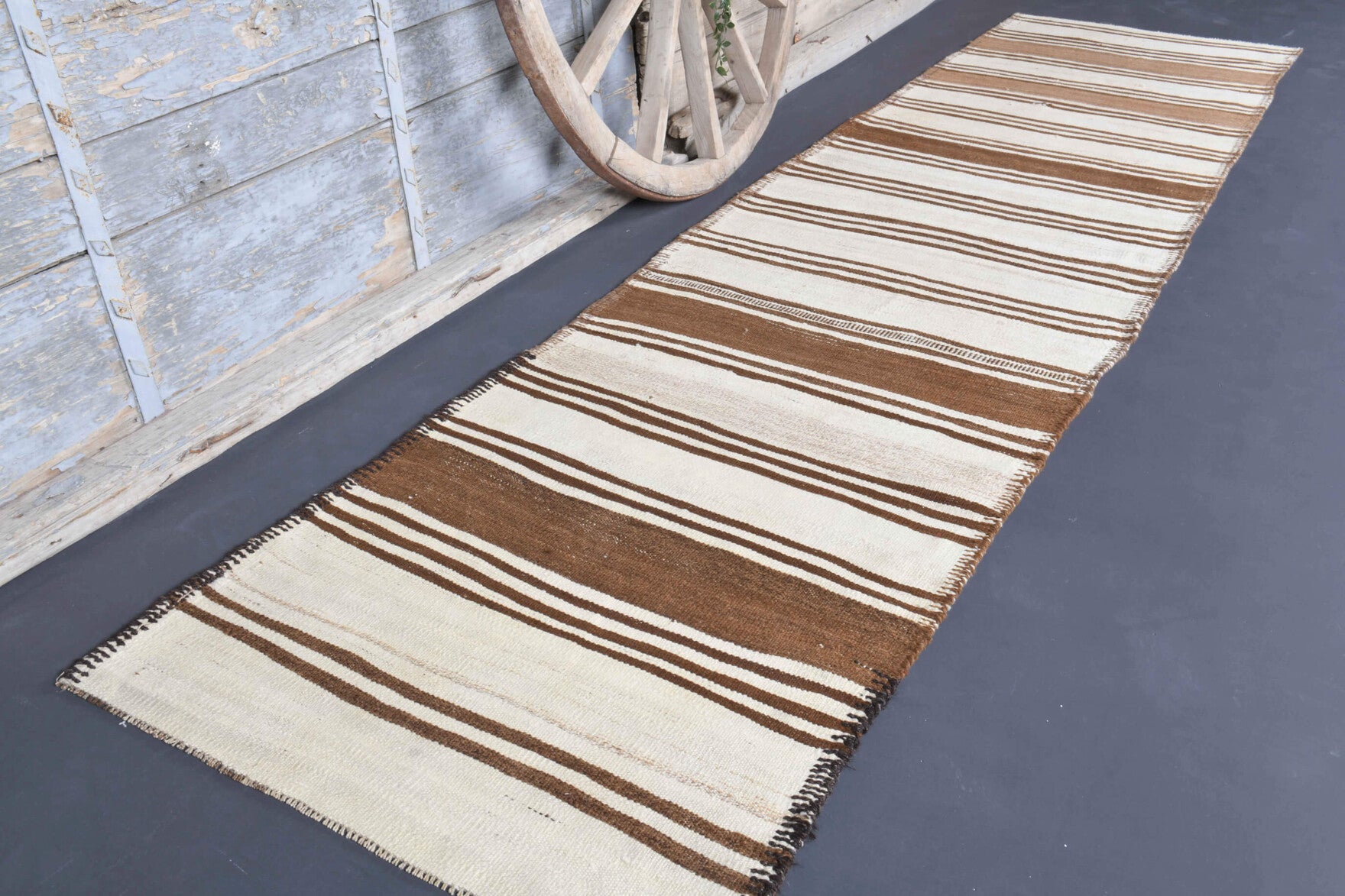 One-of-a-kind 1970s Anatolian vintage kilim runner rug in wool, 3'1" x 12'