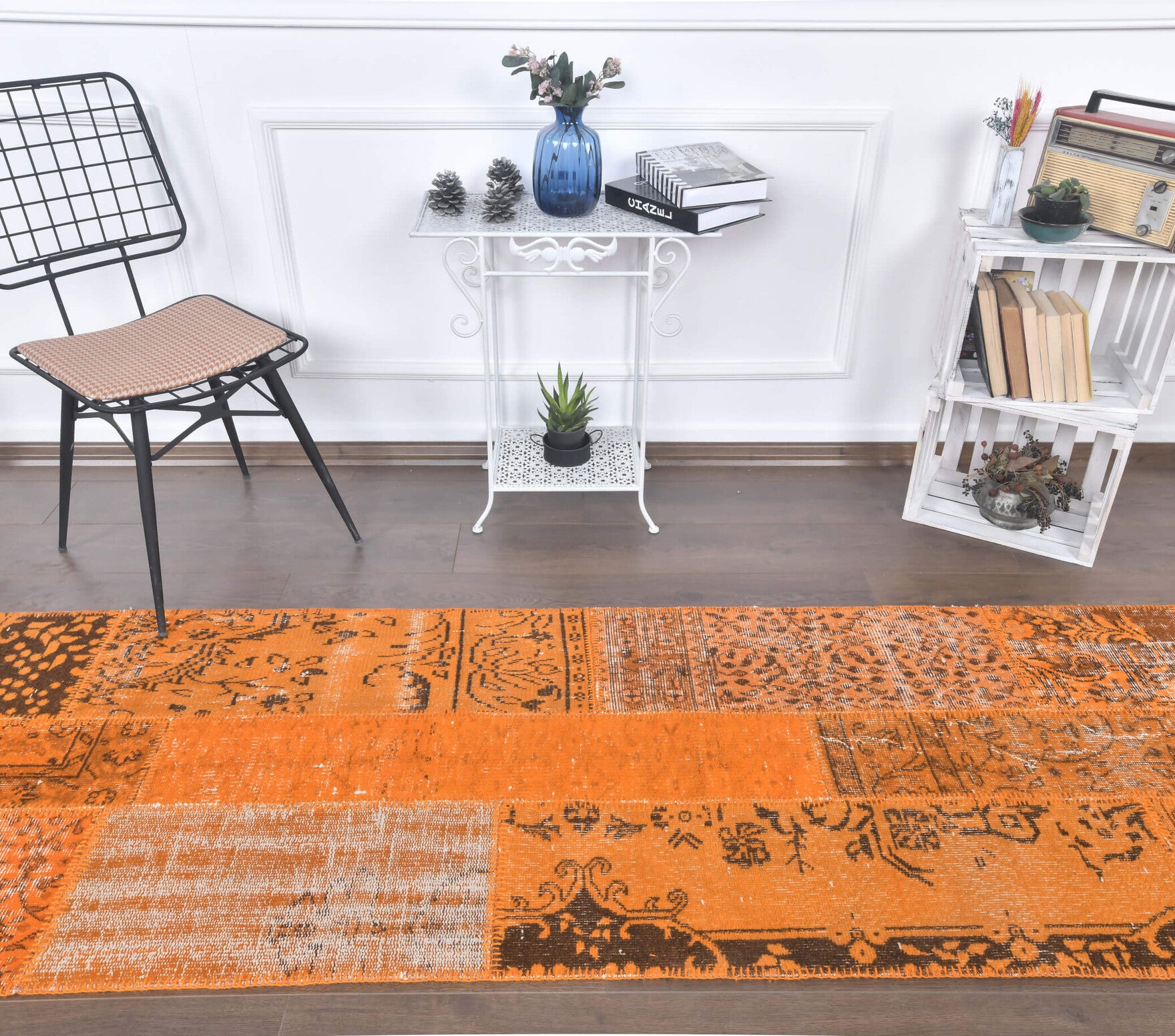 3x13 Vintage Handwoven Patchwork Overdyed Orange Runner