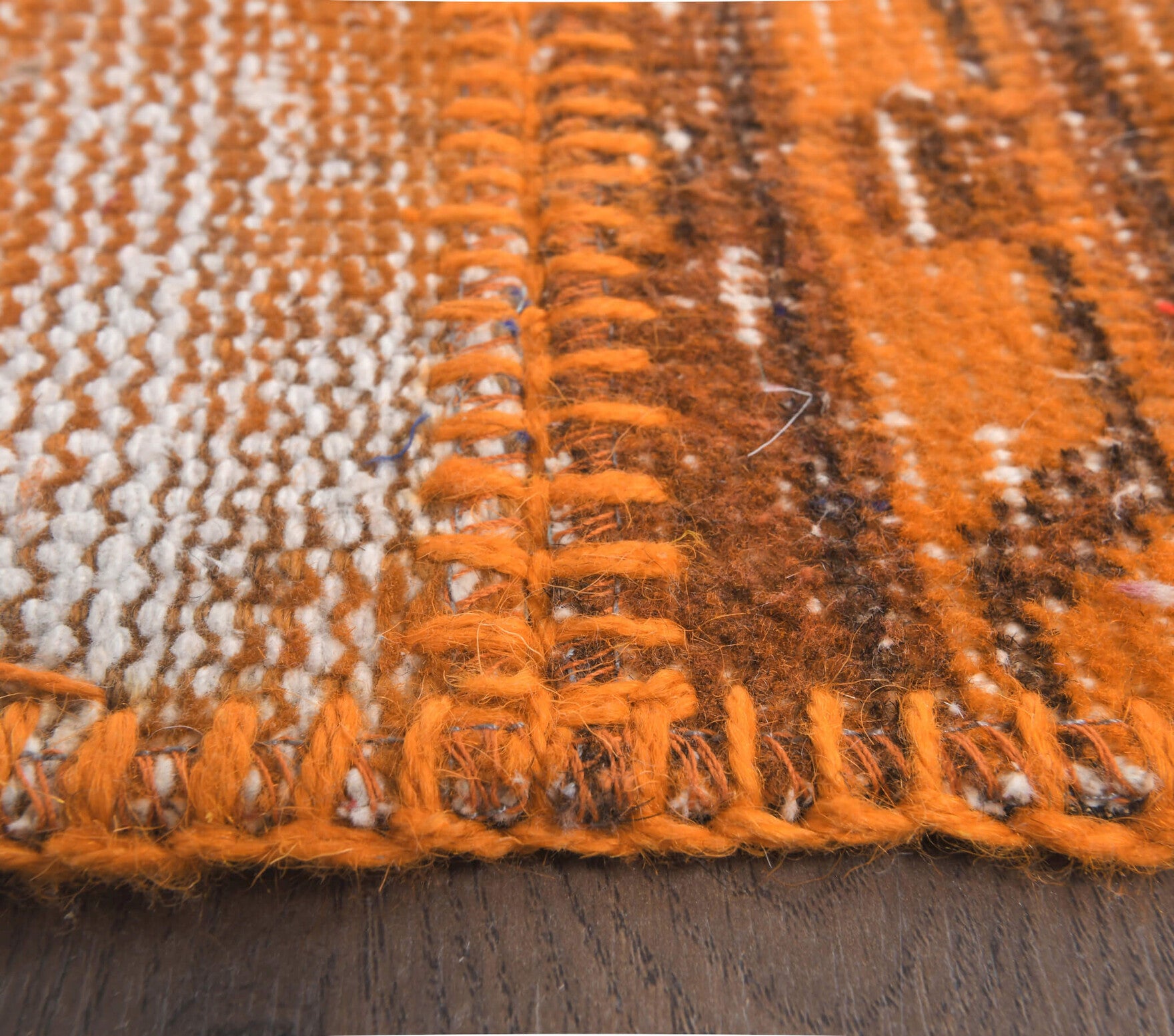 3x13 Vintage Handwoven Patchwork Overdyed Orange Runner