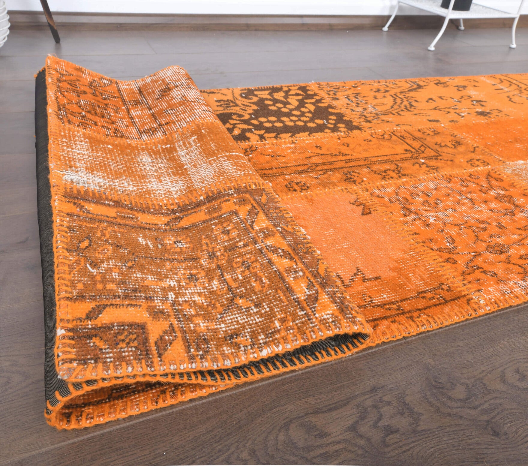 3x13 Vintage Handwoven Patchwork Overdyed Orange Runner