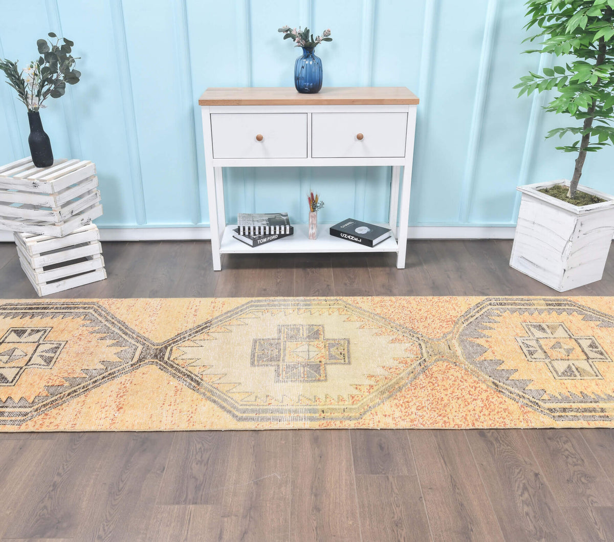 Authentic Anatolian vintage runner rug (1970s) with geometric design – one-of-a-kind at Fame Rugs