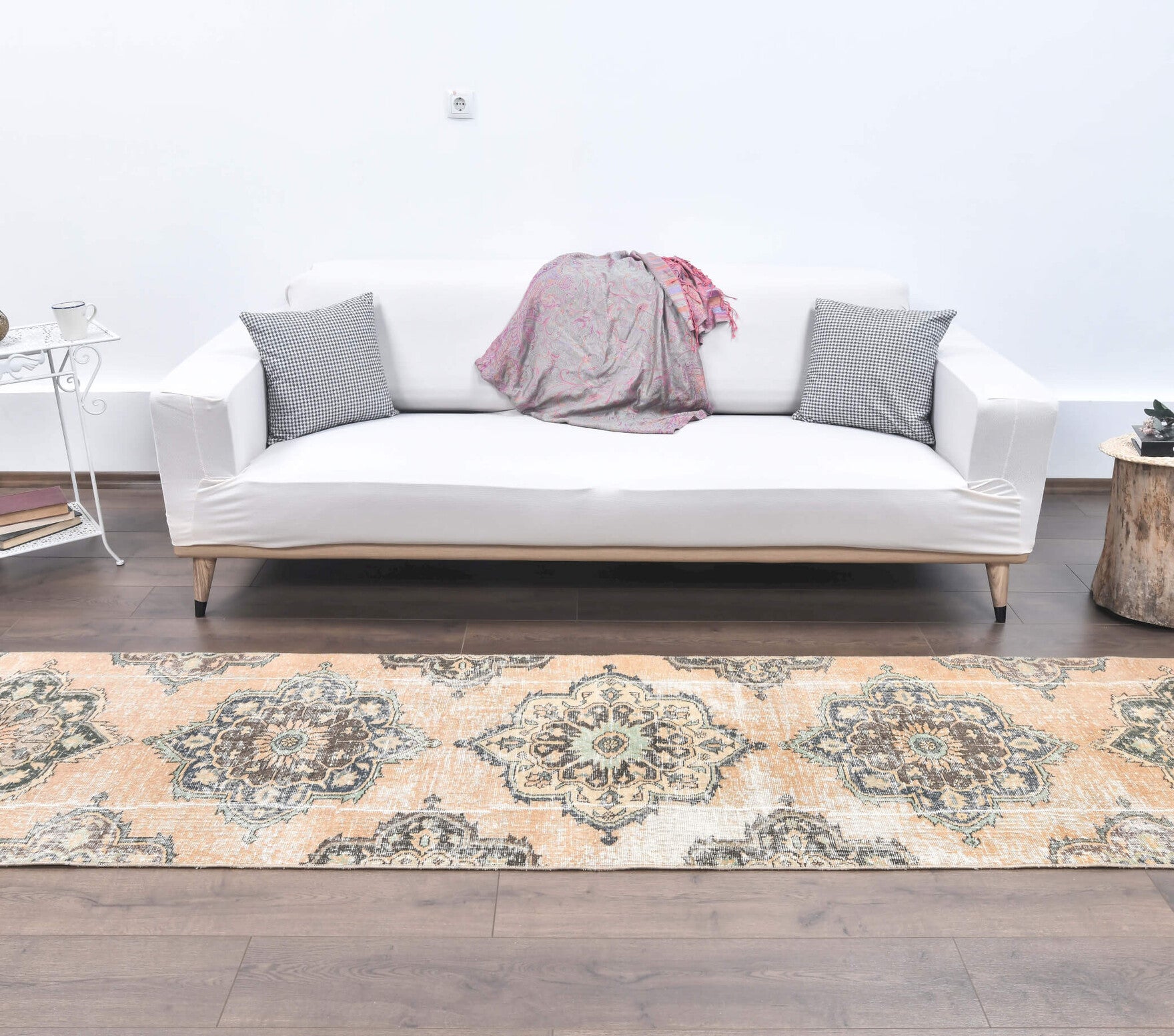 Vintage Orange Oushak Runner Rug