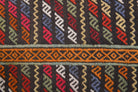 Pelagopelia kilim: 1970s handwoven flatweave Anatolian kilim with ikat motifs and cotton backing