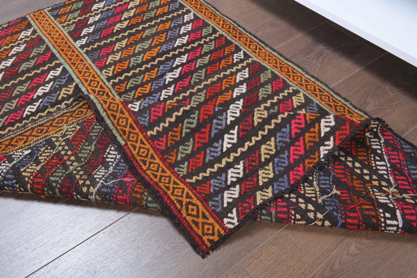 Authentic Anatolian vintage kilim rug (1970s) with ikat design – one-of-a-kind at Fame Rugs