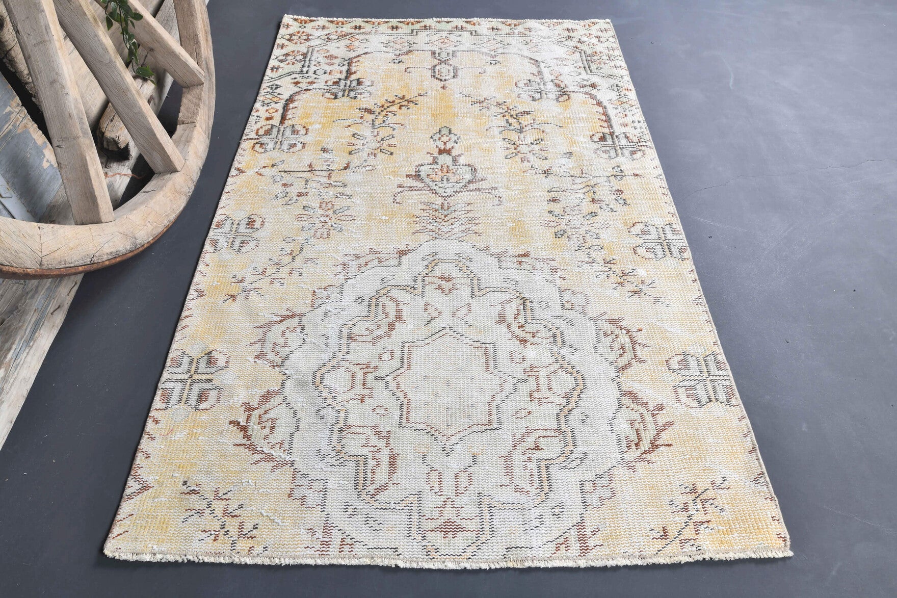 Vintage Oushak Yellow Small Rug