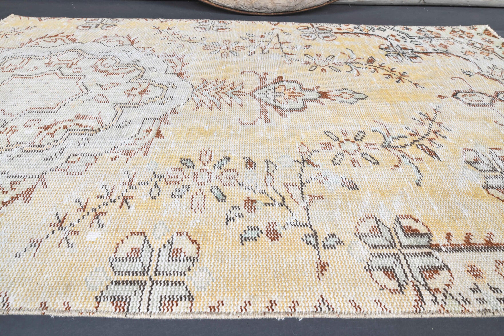 Vintage Oushak Yellow Small Rug