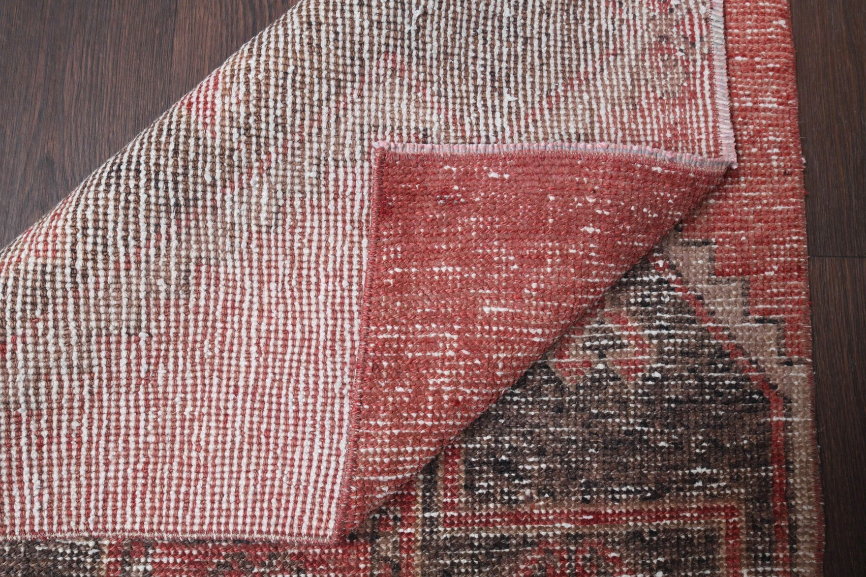 Yesimtac runner: 1970s handmade Anatolian runner with oriental motifs and cotton backing
