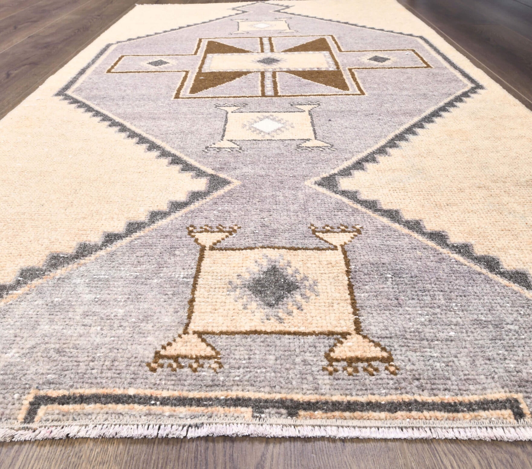 Vintage Beige Oushak Runner Rug